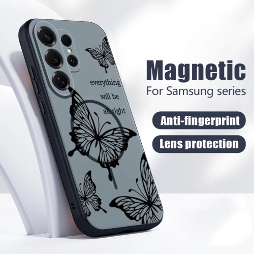 حافظة هاتف مغناطيسية متوافقة مع MagSafe بطبعة فراشة لهواتف Samsung Galaxy S26 Ultra, S25 Edge, S24 Plus, S23 FE, S22, A54, A55, A56 5G