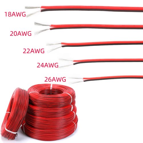 Cabo elétrico 2 pinos em cobre estanhado, isolado em PVC — AWG 18/20/22/24/26, vermelho/preto, cabo de extensão para fita LED