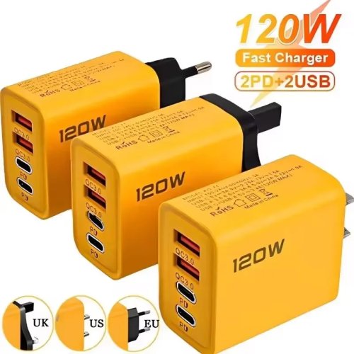 Cục sạc 120W 4 cổng USB‑C PD kèm QC3.0 — Adapter sạc nhanh cho iPhone, Samsung, Xiaomi