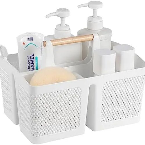 Panier de douche portable – Panier en plastique blanc avec poignée pour salle de bain et dortoir