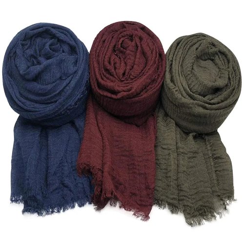 Conjunto 3 piezas pañuelo hijab plisado para mujer, color liso, transpirable 90×180 cm