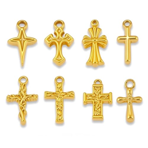 5 unidades Pendentes cruz em aço inoxidável para fabrico de bijuteria — Pequenos pendentes religiosos