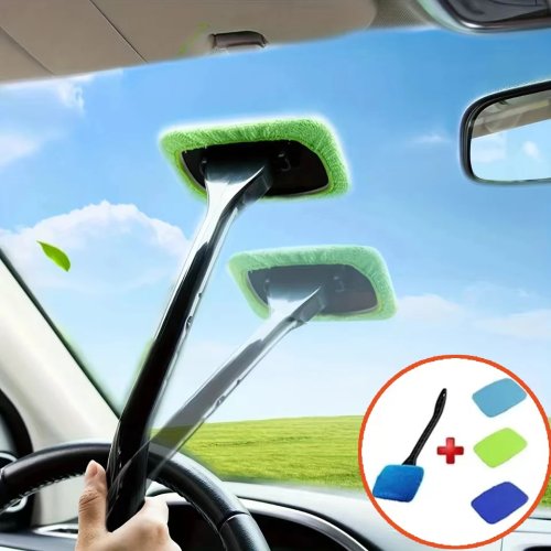 Kit pulizia vetri auto con manico lungo — spazzola per parabrezza e interno