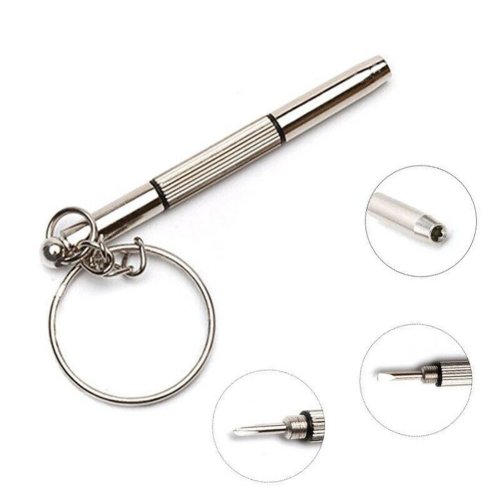 Porta-chaves 3 em 1 com chave de fendas de precisão em aço — kit portátil para reparar óculos e relógios
