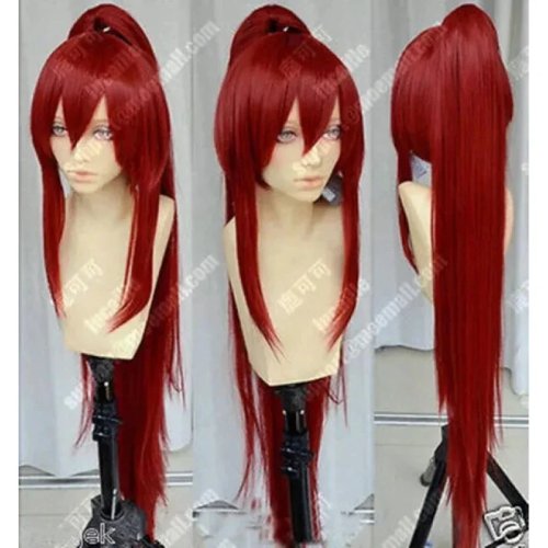 Parrucca cosplay Erza Scarlet (Fairy Tail) rosso scuro con codini