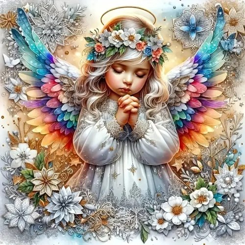 Kit Diamond Painting 5D DIY – Anjo, Cobertura total (quadrado/redondo), Bordado/mosaico para decoração de parede