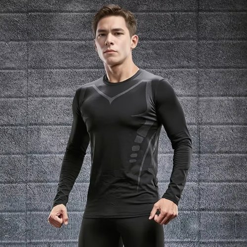 メンズ コンプレッションTシャツ 吸汗速乾・タイトフィット — ジム／トレーニング／ランニング用