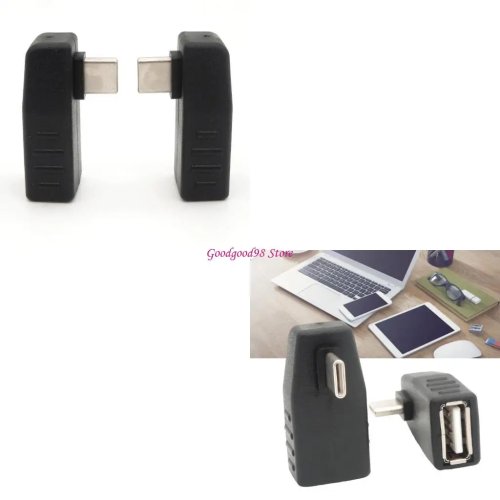 Adaptador OTG USB-C macho para USB-A fêmea 90° compacto 36 mm, poupa espaço