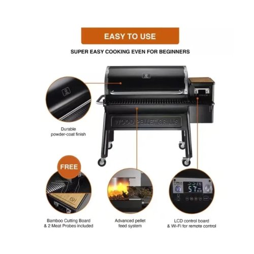 Parrilla/barbacoa de pellets de madera para exterior 1068 in², ahumador BBQ con controlador PID y Wi‑Fi