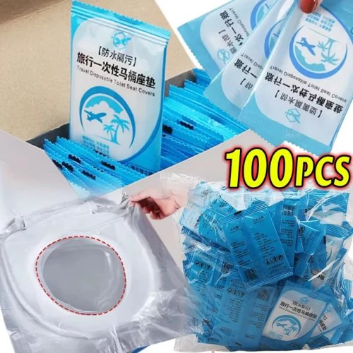 Couvre-siège WC jetable, étanche et portable — pack 10/100, tapis protecteur pour voyage et camping