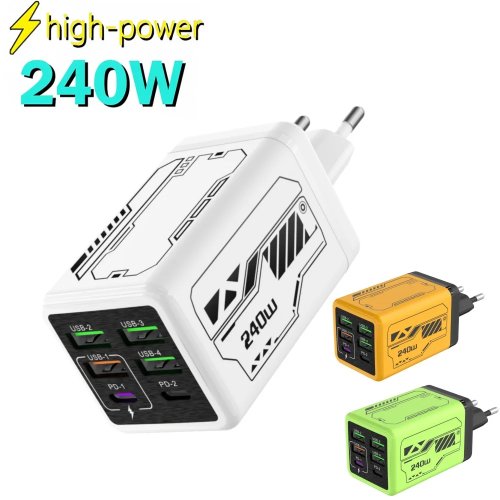 Сетевой USB‑зарядник 240W, 6 портов, PD и Quick Charge 3.0 — Быстрая зарядка для iPhone, Samsung, Xiaomi — Вилки EU/US/UK