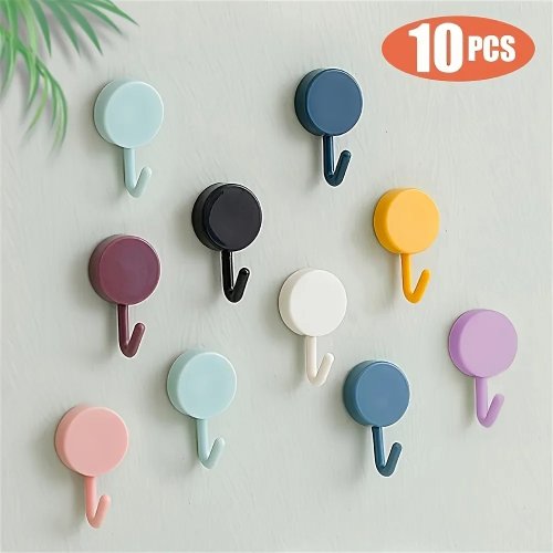 Kit com 10 ganchos adesivos pequenos, fortes e reutilizáveis, fixação sem danos para banheiro, cozinha e quarto
