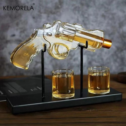 Conjunto KEMORELA Decanter de Vidro 'Revólver' com Copos de Whisky e Dispensador de Vinho – Garrafa de Bar, Oferta para Homem