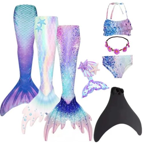 Maillot queue de sirène enfant — Costume cosplay/anniversaire pour fille, été (compatible monopalme)