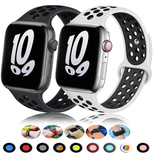 سوار رياضي لـ Apple Watch - سوار سيليكون قابل للتنفس، يناسب مقاسات 38/40/41/42/44/45/46/49 مم (Series 3/5/6/7/8/9/10 وSE وUltra وUltra 2)