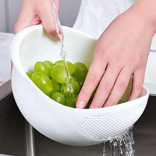 Escorredor de silicone com alça – taça para lavar e escorrer arroz e fruta, cesto organizador de cozinha