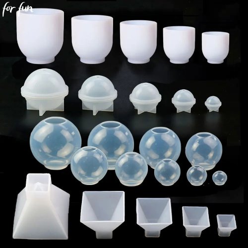 Moldes de silicone 3D para resina – esfera, semicilindro e pirâmide para bijutaria DIY, candeeiro e decoração de casa