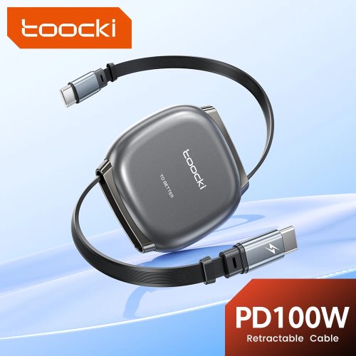 كابل USB‑C قابل للسحب Toocki 100 واط، حجم ميني، نقل بيانات 480Mbps، شحن سريع، متوافق مع iPhone 15/16 Pro Max وSamsung