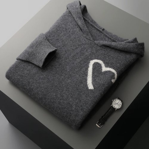 TLOML Men's 100% Merino Wool Hooded Pullover Sweater — Soft, Warm Jacquard Knit; Casual Loose Fit