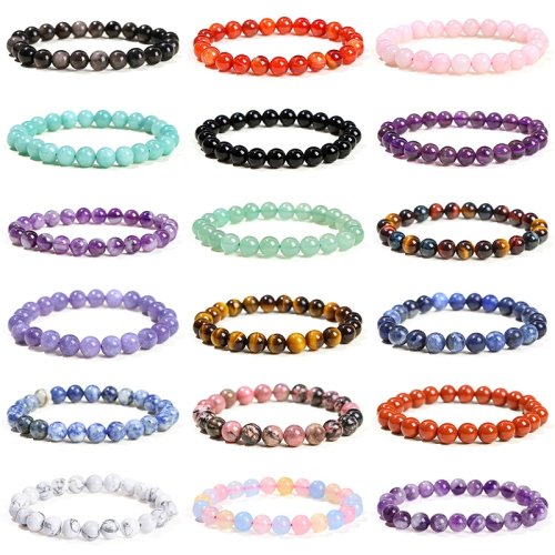 Bracelet perles en pierre naturelle – améthyste, œil de tigre, quartz, agate | Bracelet lithothérapie Reiki unisexe, idée cadeau