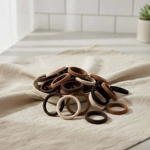 Paquete 50 ligas para cabello tonos neutros — nylon elástico sin costuras, alta elasticidad, no se enredan, no dejan marca