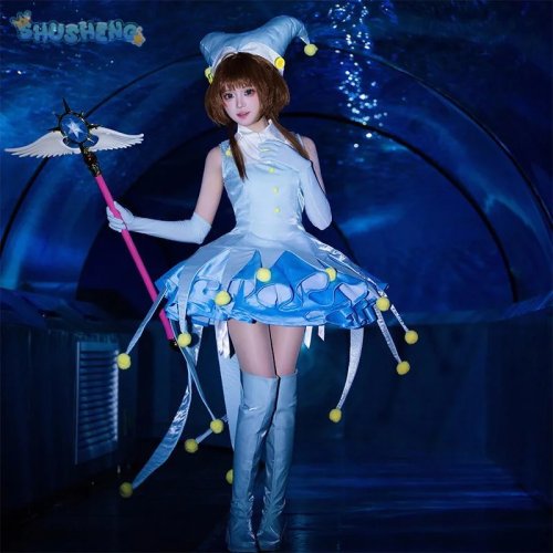 Conjunto cosplay Cardcaptor Sakura 2026 para mulher – vestido, meias, chapéu e acessórios