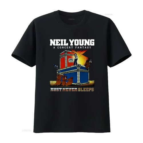 Camiseta Neil Young 'Rust Never Sleeps' lavado vintage – Camiseta gráfica de concierto rock, transpirable y casual