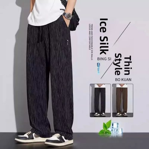 Herren Sommerhose Ice-Silk, dünn, leicht, schnell trocknend, lockere gerade Passform, sportlich-casual