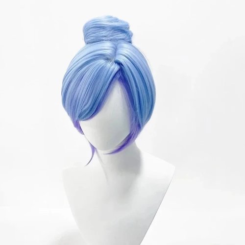 Parrucca cosplay Star Guardian Orianna – corta blu con chignon, fibra sintetica resistente al calore