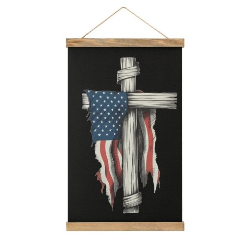 Tableau en lin drapeau américain effet déchiré — décoration murale suspendue pour cuisine