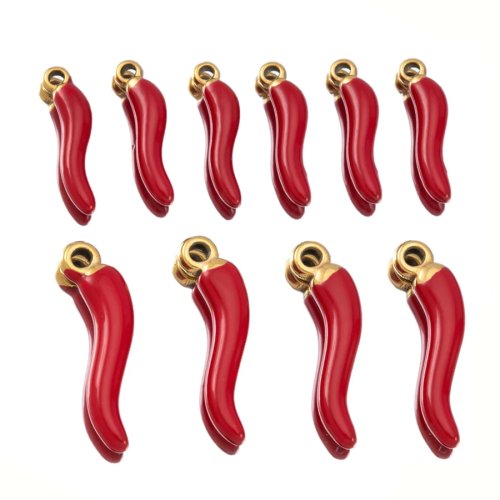 5 pezzi ciondoli peperoncino rosso placcati oro in acciaio inox 1,5/2 cm - per collana, bracciale, orecchini, fai-da-te gioielli