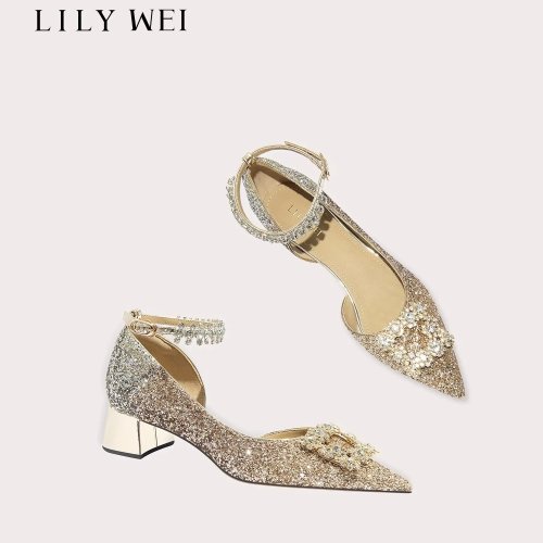 Sandales femme à talon haut, bout pointu et découpe latérale, paillettes et strass — chaussures de soirée/banquet, tailles petites, grandes et larges disponibles