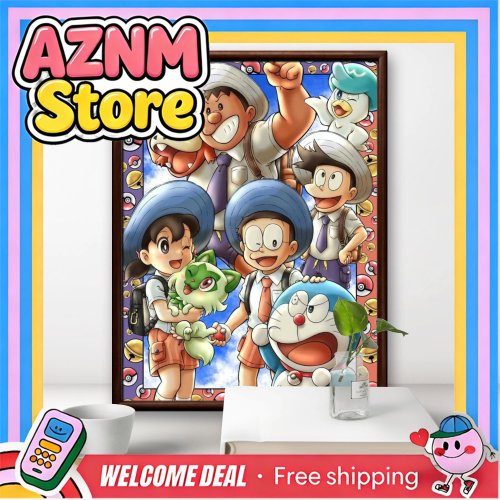 Cuadro en lienzo Doraemon y Nobita — póster de anime clásico, decoración de pared para salón, regalo
