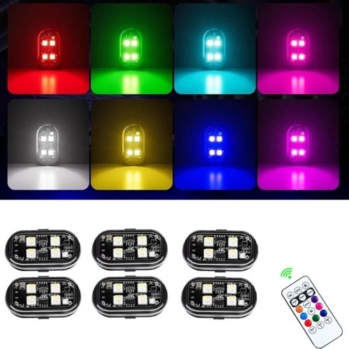 Luci LED stroboscopiche wireless per auto e moto, luce d'atmosfera 8 colori, ricarica USB (2/4 pezzi)
