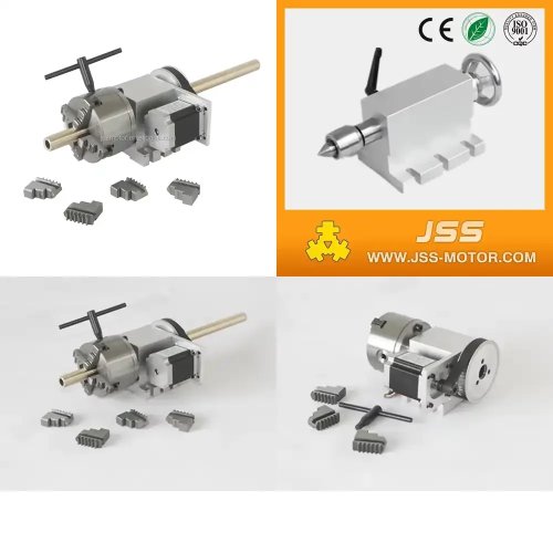 Eixo rotativo CNC (eixo A, 4.º eixo) com contraponta e mandril de 4 garras 80/100 mm para router/fresadora madeira e metal