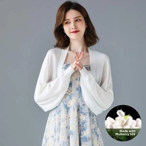 Cardigan donna in maglia leggero aperto — manica lunga sottile, vestibilità morbida, semi-trasparente, stile coreano, primavera/estate