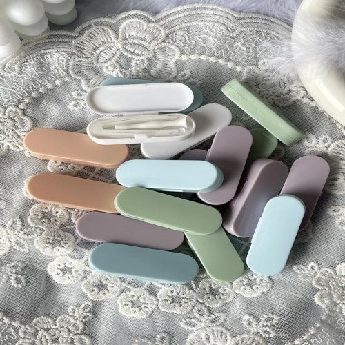Candy-color contact lens case kit — portable lens case with tweezers and suction stick