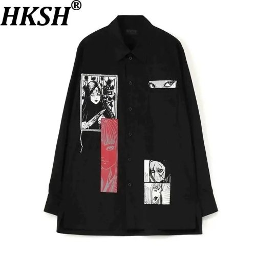 เสื้อเชิ้ตผู้ชายแขนยาวทรงโอเวอร์ไซส์หลวม สไตล์ญี่ปุ่น Yamamoto ดาร์ก ลุค ลำลอง ฤดูใบไม้ผลิ/ฤดูร้อน