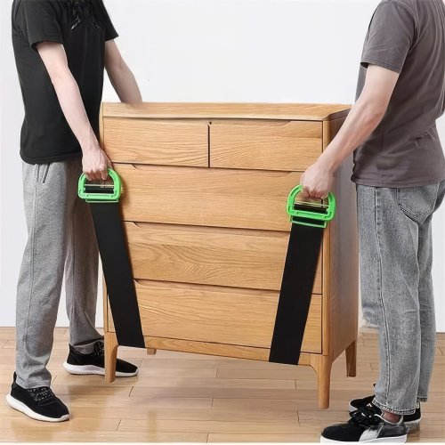 Correa elevadora reforzada ajustable con asas para mudanza – Cinta para mover muebles (verde)