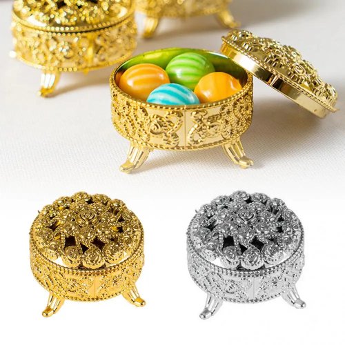 Mini retro gold-foil jewelry trinket box — small storage for necklace, earrings & beads | Wedding favor / party gift