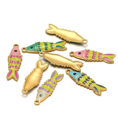 5 un. Pingentes Peixe Esmaltado em Aço Inox — Charms para Fazer Bijuterias (Colar, Brincos, Pulseira)
