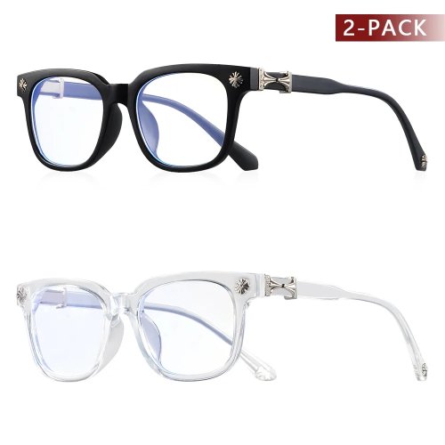 Lunettes classiques carrées anti-lumière bleue unisexes — Monture noire et transparente, 1 pièce