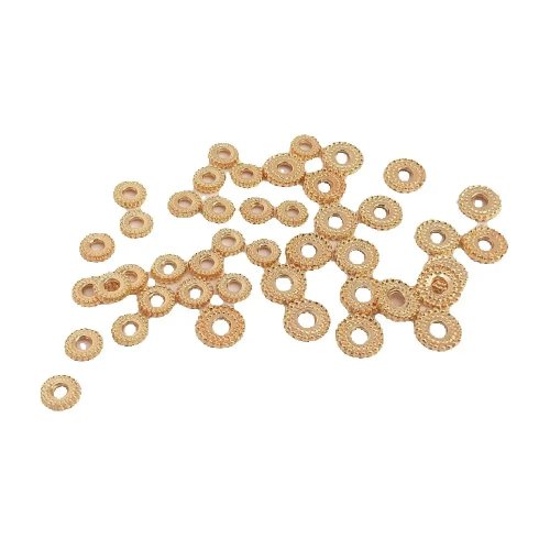 Espaciadores redondos con borde retorcido bañados en oro 14K para pulseras DIY - material para bisutería