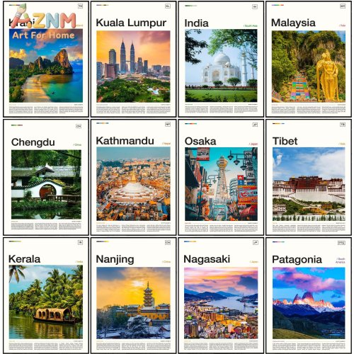 World Travel Destinations Canvas Wall Art — Frameless City Landmark Prints for Home Décor