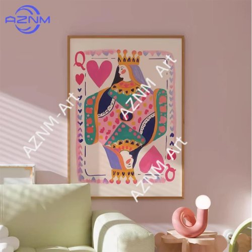 Toile «Reine de Cœur» — poster coloré style carte à jouer, impression sur toile, déco maximaliste