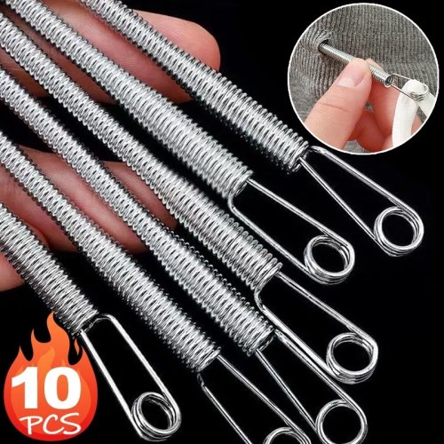 Alat Penarik Tali stainless steel dengan pegas — klip lentur untuk memasukkan tali, aksesoris jahit DIY (1 atau 30 pcs)