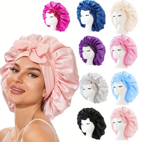 Touca de cetim/seda ajustável com fita — Touca de dormir para proteger o cabelo, mulher e homem