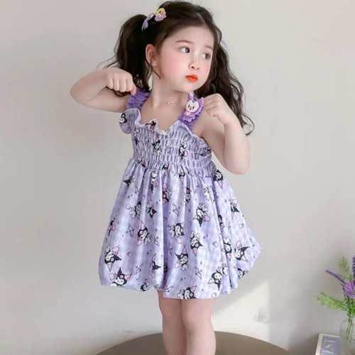 Vestido de alças infantil Kawaii para menina - verão, estilo princesa, saia rodada macia e confortável