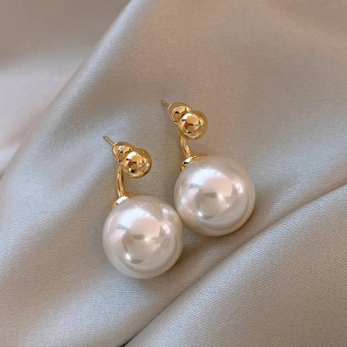Pendientes colgantes con perla grande estilo francés — sencillos y elegantes para mujer, joyería de fiesta y lujo