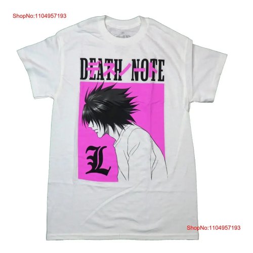 T-shirt homem Death Note estampado — lavagem vintage, algodão macio, estampa frontal rosa com rosto oculto